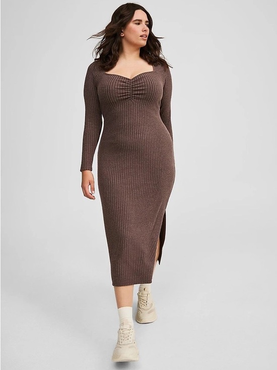 torrid Dresses & Skirts - Torrid Chic Column Tea Length Dress Ribbed Midi Dress Taupe Plus Size 1X NWT